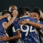 Para pemain Persib Bandung merayakan gol dalam laga pramusim Dewata Challenge Series.
