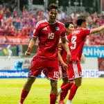 Ilhan Fandi merayakan gol penyeimbang Singapura ke gawang Timnas Indonesia pada laga Grup A Piala AFF 2026 di Stadion Jalan Besar