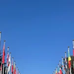 Deretan bendera berkibar di depan kantor PBB Jenewa