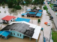 Permukiman terendam banjir dilihat dari udara