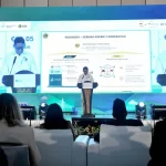Pembicara menyampaikan paparan kerja sama energi Indonesia-Jerman di hadapan peserta forum di Jakarta.