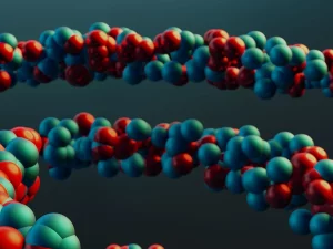 Ilustrasi model molekul untai DNA berwarna