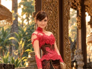 Marcella Simon mengenakan kebaya lawas rancangan desainer Tee.