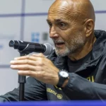 Pelatih Juventus Luciano Spalletti berbicara dalam konferensi pers.