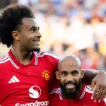 Pemain Manchester United merayakan kemenangan adu penalti atas Leeds United dalam laga pramusim di Croke Park, Dublin.