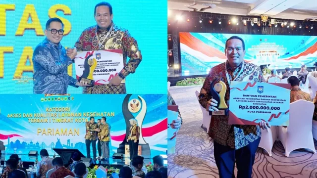 Wali Kota Pariaman Yota Balad menerima penghargaan Terbaik I Kategori Akses dan Kualitas Layanan Kesehatan