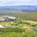 Pemandangan udara ladang panas bumi Olkaria di dekat Naivasha, Kenya.