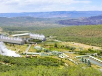 Pemandangan udara ladang panas bumi Olkaria di dekat Naivasha, Kenya.