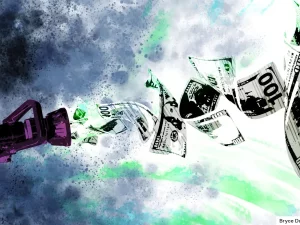 Ilustrasi editorial uang mengalir deras menggambarkan pendanaan besar ke startup AI River AI