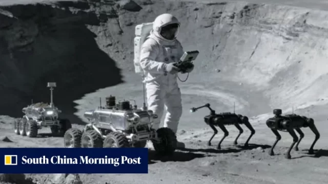 Ilustrasi robot anjing yang direncanakan menjaga stasiun riset Bulan milik China