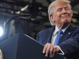 Presiden Amerika Serikat Donald Trump berpidato di New York.