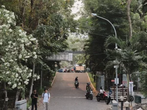 Pejalan kaki dan pengendara di jalan Kampus UGM