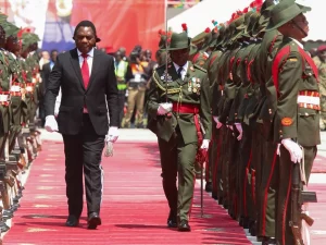 Presiden Zambia Hakainde Hichilema pada hari pelantikannya di Lusaka