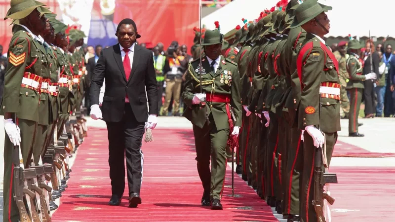 Presiden Zambia Hakainde Hichilema pada hari pelantikannya di Lusaka