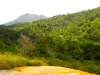 Perbukitan berhutan lebat di Hutan Hungayono, Taman Nasional Bogani Nani Wartabone, Gorontalo, dengan puncak gunung di kejauhan.