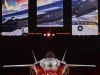 Jet tempur F-35A tampak dari depan di atas panggung saat acara serah terima di Fort Worth Texas