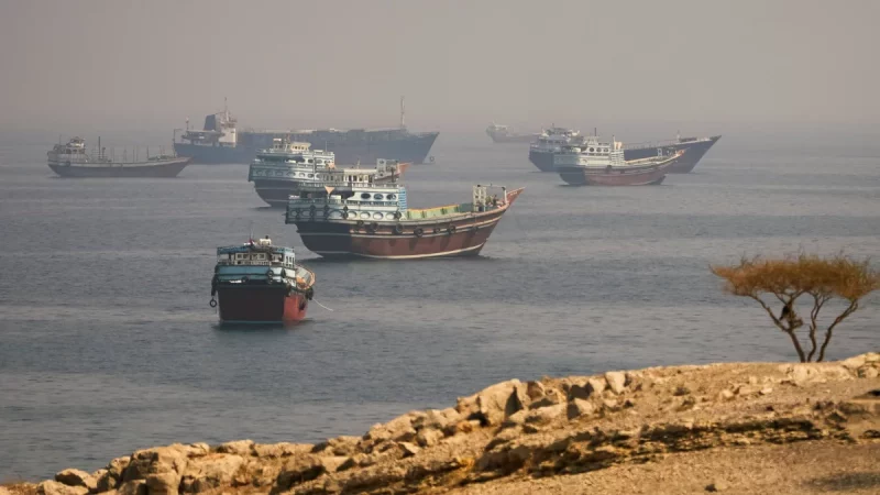 Kapal-kapal di dekat Selat Hormuz terlihat dari Musandam, Oman