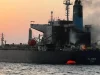 Kapal tanker El Gaia mengeluarkan asap setelah kebakaran di laut