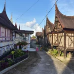 Deretan rumah gadang beratap gonjong di Kompleks Rumah Gadang Balimbiang Sumatera Barat