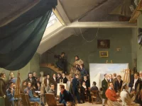Lukisan studio seni "The Artist's Studio" karya Auguste-Xavier Leprince, 1826, cat minyak di atas kanvas