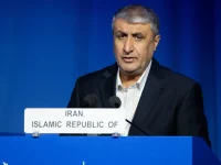 Kepala Organisasi Energi Atom Iran Mohammad Eslami berbicara di konferensi IAEA
