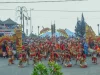 Penabuh Baleganjur berbaris mengiringi arak-arakan di Bali