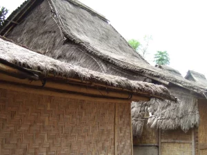 Deretan rumah tradisional Sasak beratap jerami dan berdinding anyaman bambu di Desa Sade