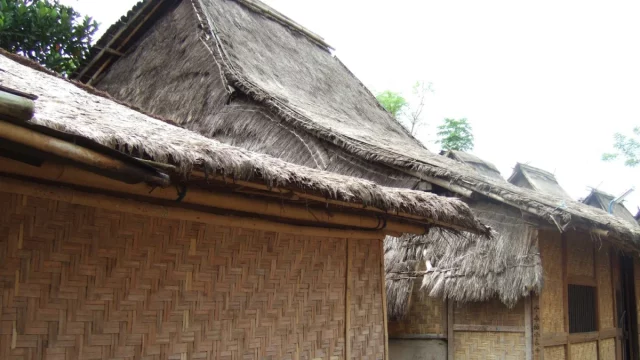 Deretan rumah tradisional Sasak beratap jerami dan berdinding anyaman bambu di Desa Sade