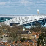 Foto arsip Tottenham Hotspur Stadium dilihat dari kejauhan di London
