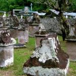 Deretan waruga, kubur batu leluhur Minahasa, berdiri di atas hamparan rumput