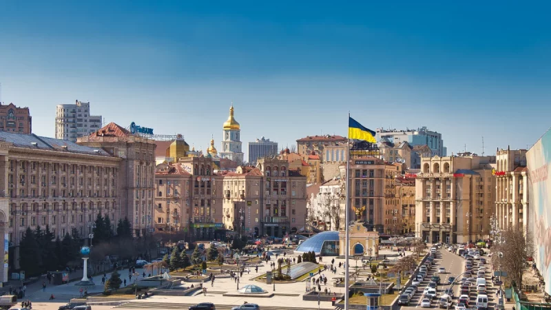 Suasana Alun-alun Kemerdekaan di Kyiv, Ukraina