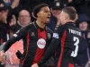 Amine Adli dan Adrien Truffert merayakan gol Bournemouth ke gawang AC Milan