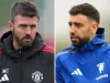 Michael Carrick dan Bruno Fernandes dalam foto berdampingan saat sesi latihan Manchester United