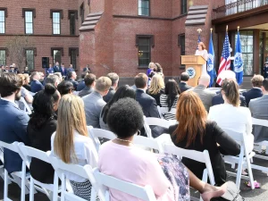 Upacara peresmian kantor pusat baru Departemen Keamanan Dalam Negeri AS di kampus St. Elizabeths, Washington