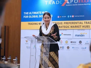 Wamendag Dyah Roro Esti berbicara di podium forum bisnis Indonesia-Mozambik di TEI ke-41