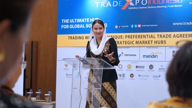 Wamendag Dyah Roro Esti berbicara di podium forum bisnis Indonesia-Mozambik di TEI ke-41
