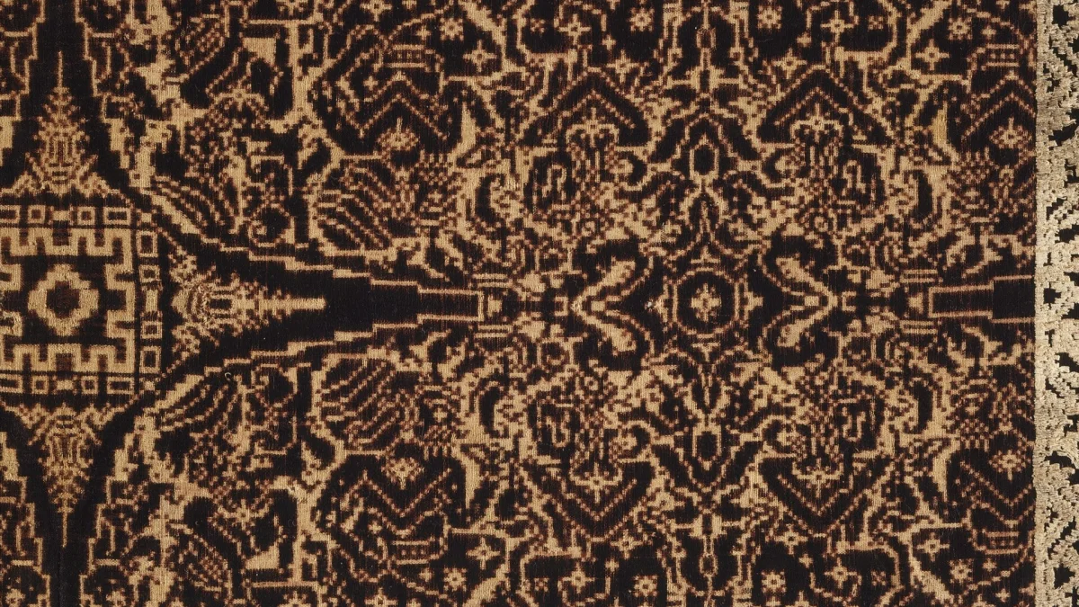 Ilustrasi detail kain gringsing wayang tenun ikat ganda dari Tenganan Pegringsingan, Bali, koleksi LACMA