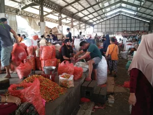 Ilustrasi kios cabai merah, hijau, dan rawit di Pasar Induk Pare, Kediri, Jawa Timur