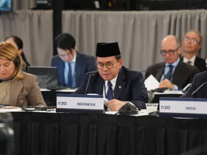 Menteri Perdagangan Budi Santoso di meja delegasi Indonesia pada pertemuan G20