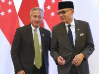 Menlu Singapura Vivian Balakrishnan dan Menlu RI Arrmanatha Nasir di Jakarta