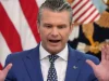 Menteri Pertahanan Amerika Serikat Pete Hegseth berbicara di East Room Gedung Putih