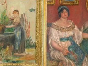 Dua lukisan Renoir berbingkai emas di Museum Renoir, Cagnes-sur-Mer