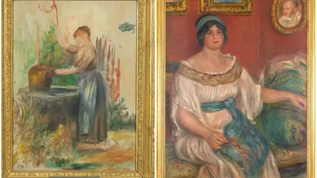 Dua lukisan Renoir berbingkai emas di Museum Renoir, Cagnes-sur-Mer