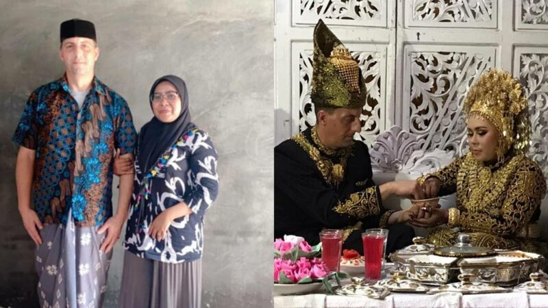 Berita terkini: bule asal Amerika ini memilih untuk memeluk agama Islam dan nikahi wanita Aceh dengan mahar emas murni 15 mayam.