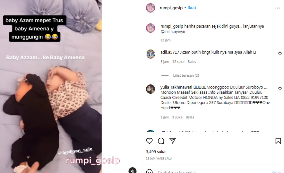 Pose Tiduran Bareng, Baby Azzam Putra Sule Pepet Terus Baby Ameena 2 Lampiran Gambar