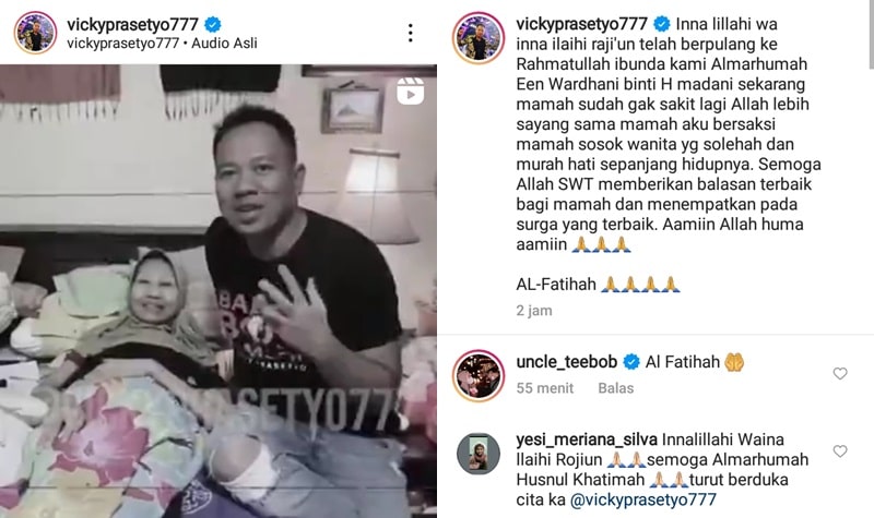 Vicky Prasetyo Berduka Atas Meninggalnya Ibu Kalina: Sekarang Mamah Tidak Sakit Lagi 2 Lampiran Gambar