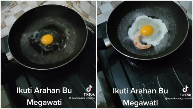 Berita terkini: warganet ini melakukan aksi kocak dalam memasak untuk menanggapi tanggapan Megawati Soekarnoputri terkait minyak goreng.