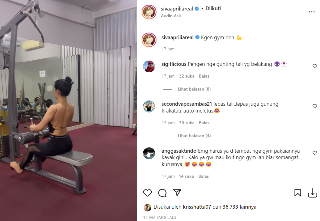 Siva Aprilia Pakai Baju Bertali Saat Ngegym, Netizen: Pengen Gunting Tali yang Belakang 2 Berita artis: Model cantik Siva Aprilia unjuk kebolehan saat nge-gym hanya menggunakan pakain ketat bertali, begini kata netizen.