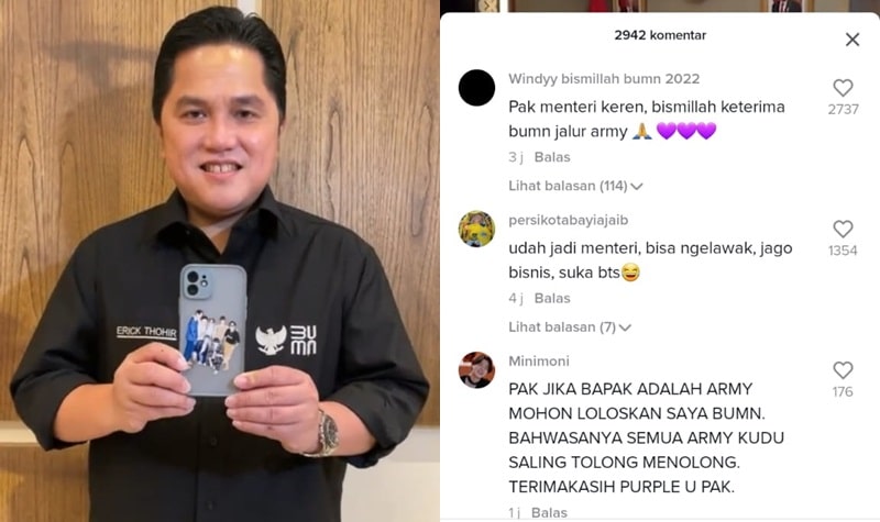 Menteri Erick Thohir Akui Dirinya ARMY Jalur Staf dan Anak 2 Lampiran Gambar