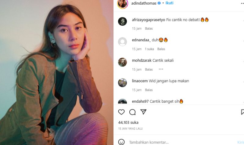 Tatapan Adinda Thomas Buat Banyak Pria Meleleh dan Ingin Memiliki 2 Lampiran Gambar